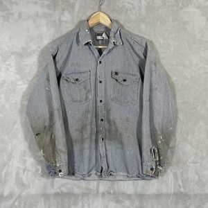 Vintage Big Bill Hickory Stripe Conductor Denim Shirt Mens Medium Distressed 90s